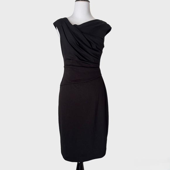 Ralph Lauren Black Asymmetrical Ruched Cocktail Dress - Picture 1 of 3